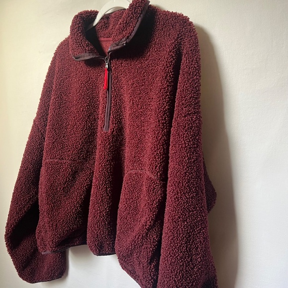 Women’s Old Navy Cozy Maroon Sherpa Quarter-Zip Pullover with pockets  – Size 2X - Picture 4 of 13